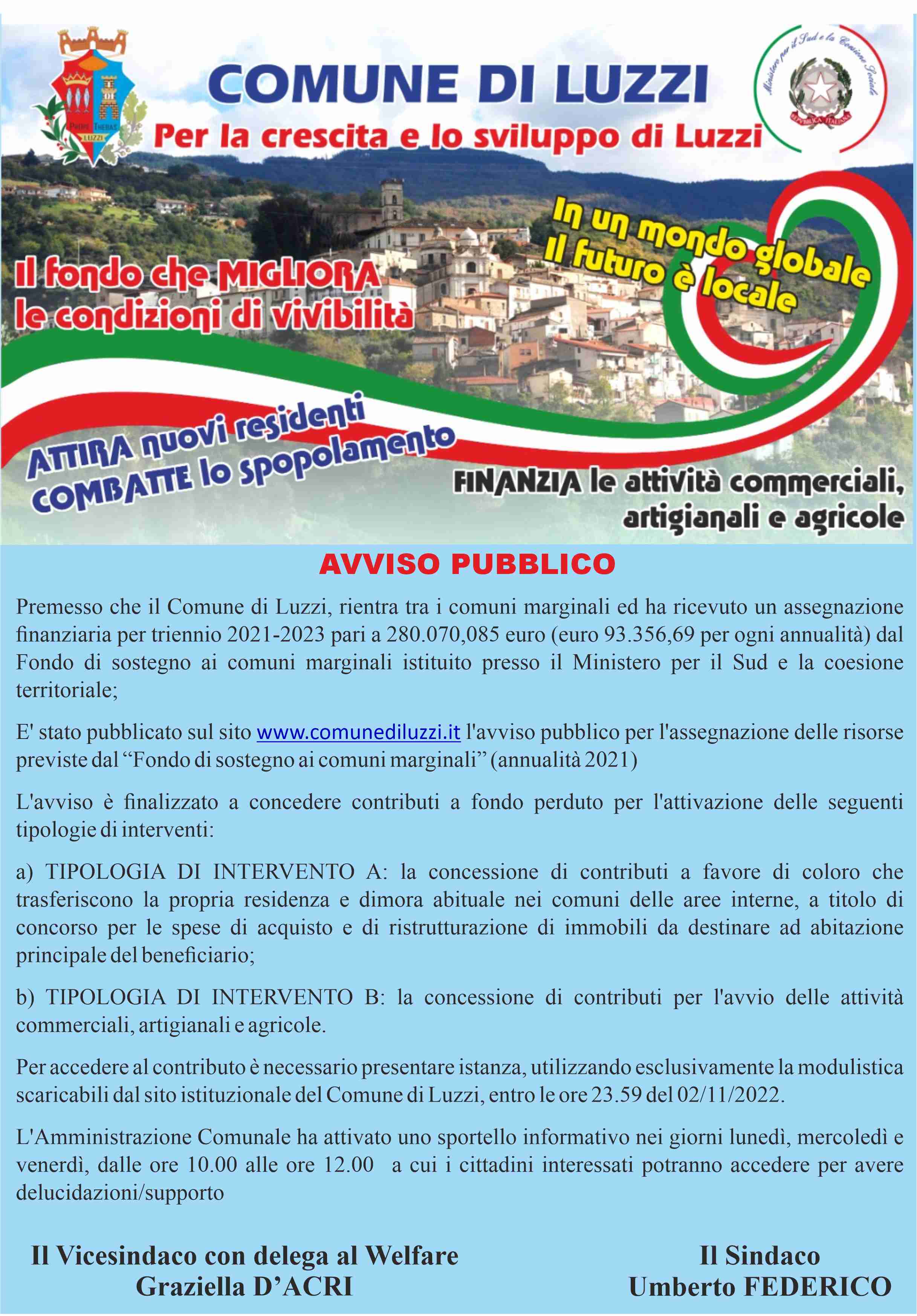 Avviso pubblico - Per l’assegnazione delle risorse previste dal “Fondo di sostegno ai comuni marginali” per l’annualità 2021.